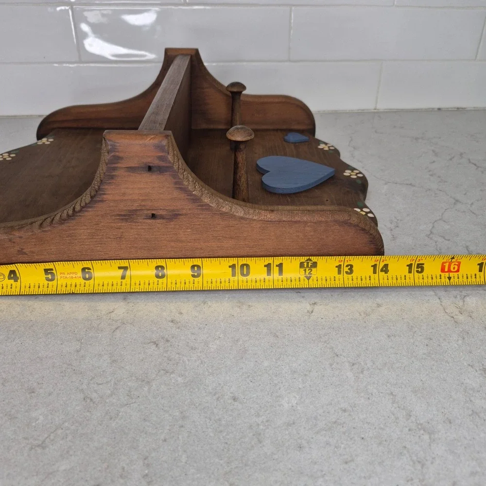 Unbranded Wall Shelf Heart Flower Peg Rack Brown Brown